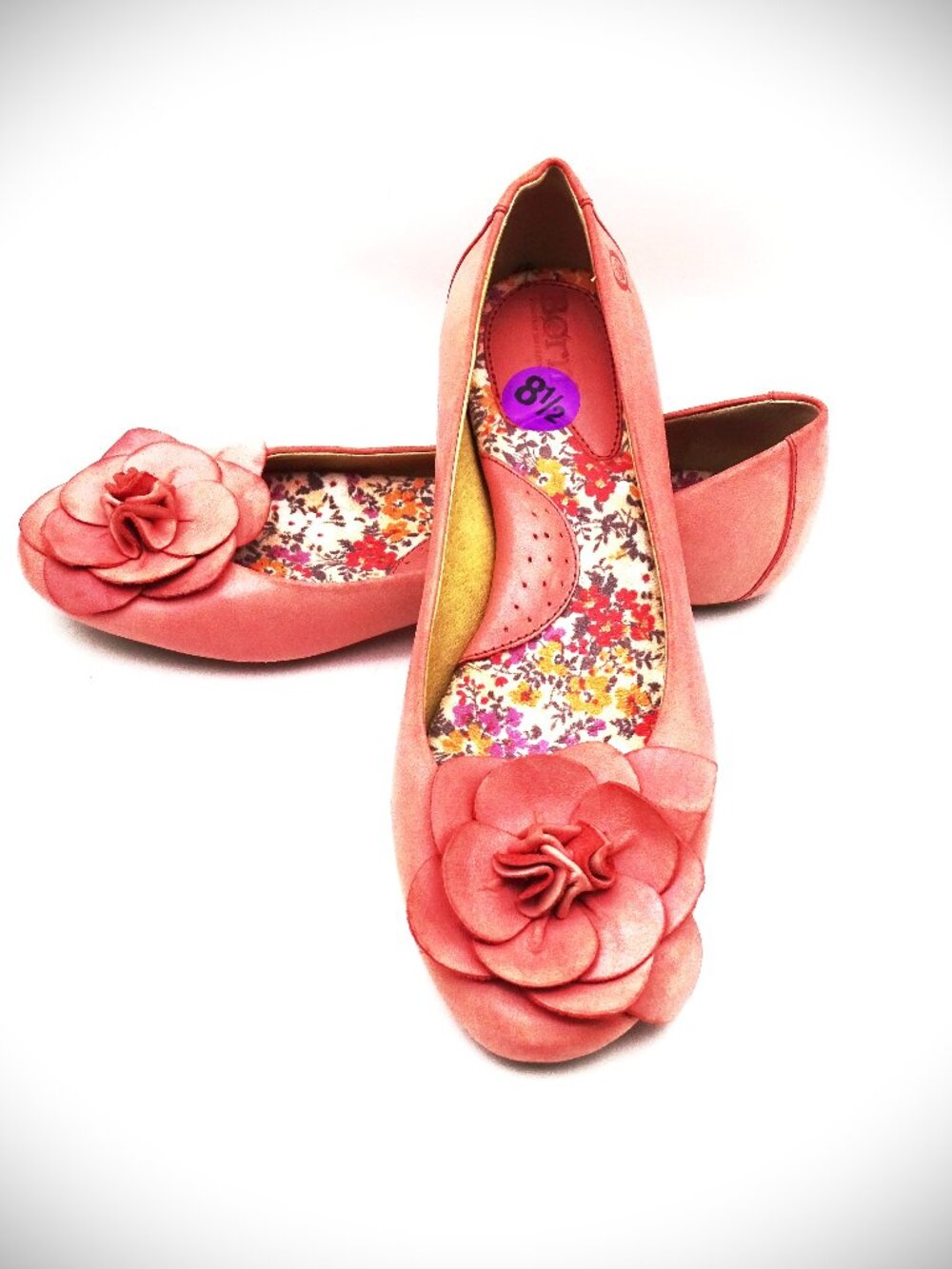 BORN Genuine Pink Color Leather Flats with Flower Size 8.5